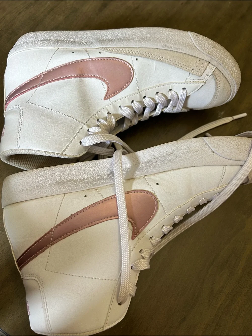 Nike High-Top Sneakers in White with Pink Swoosh